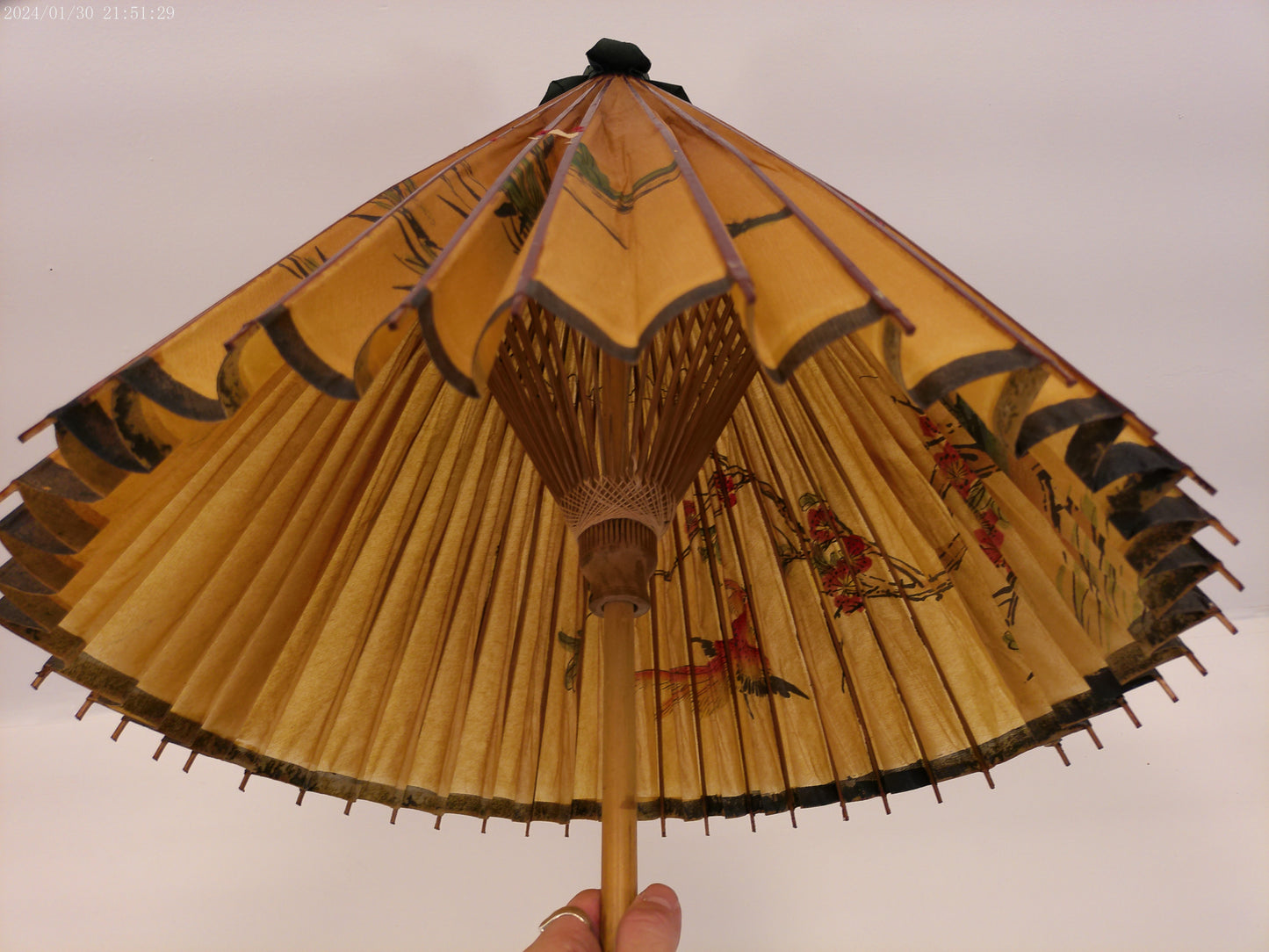 Asian Antique Hand Made Large Umbrella Wood Handle