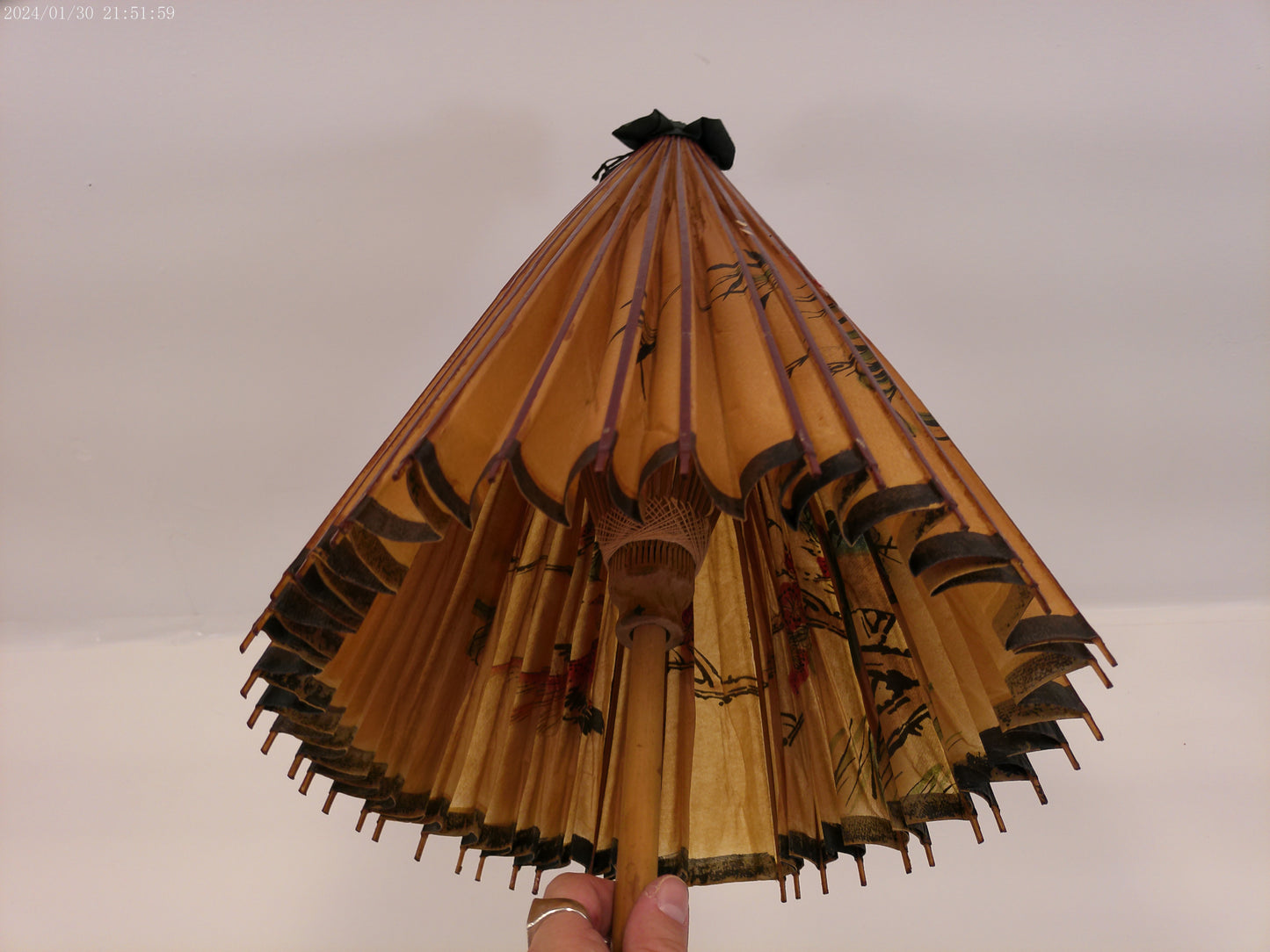Asian Antique Hand Made Large Umbrella Wood Handle
