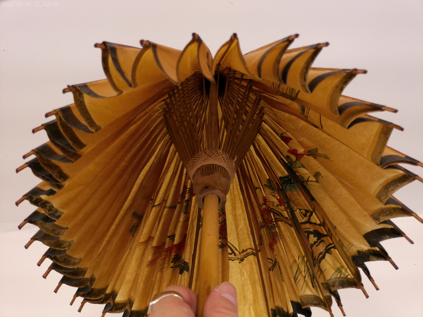 Asian Antique Hand Made Large Umbrella Wood Handle
