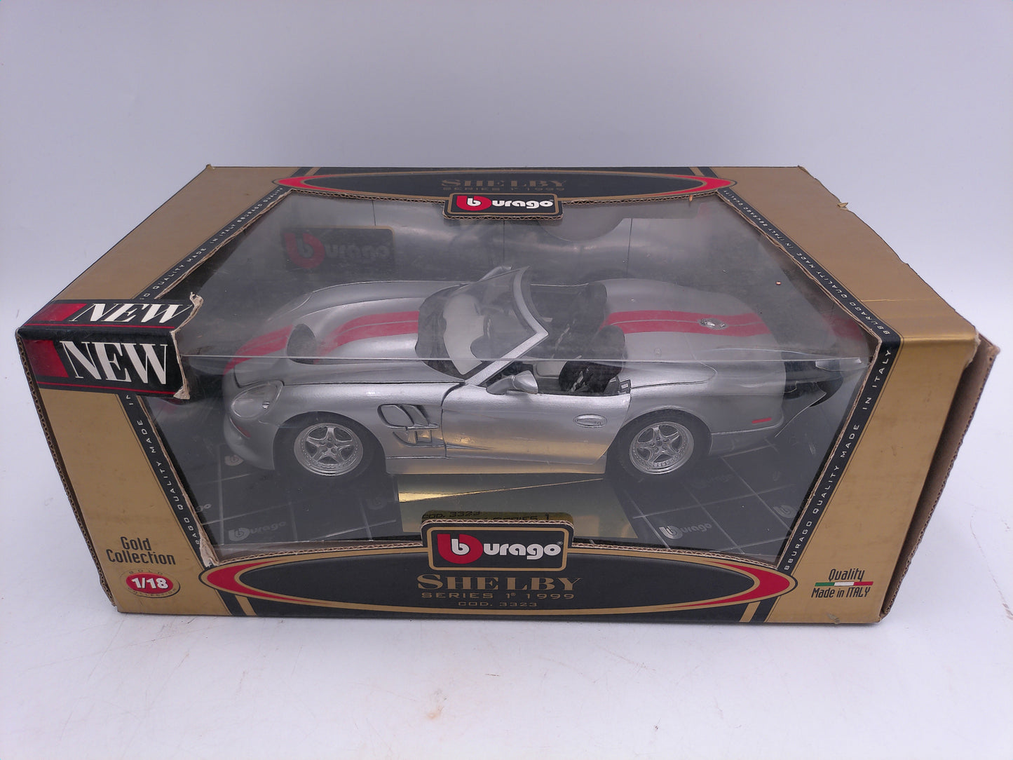Burago 1/18 Scale Diecast 3323 Shelby Series 1 1999 Silver Red Model Car