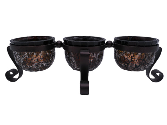 Party Lite* Amaretto Swirl * 3 Light Mosaic Tealight Holder