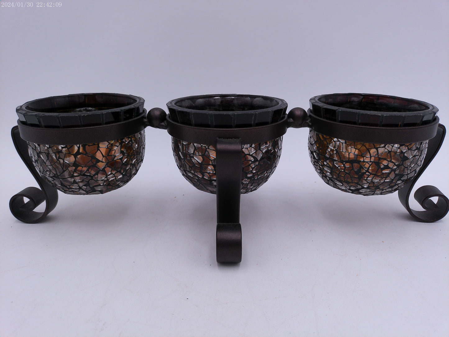 Party Lite* Amaretto Swirl * 3 Light Mosaic Tealight Holder