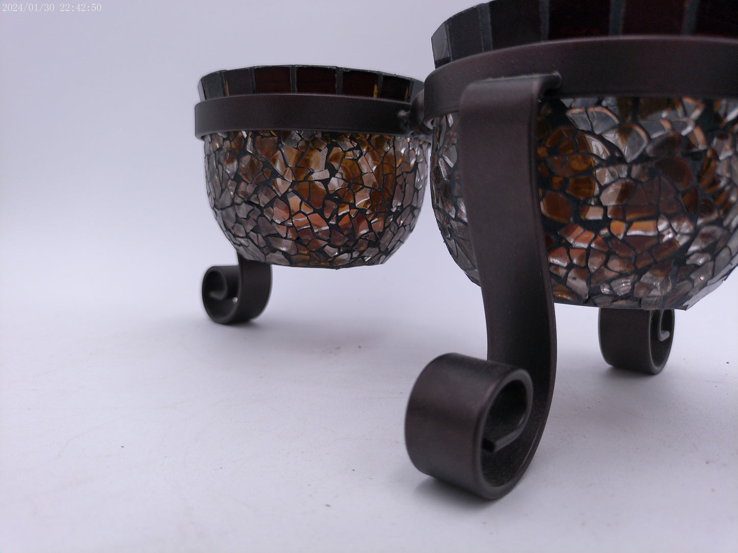 Party Lite* Amaretto Swirl * 3 Light Mosaic Tealight Holder