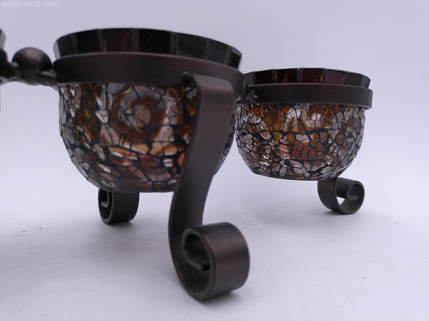 Party Lite* Amaretto Swirl * 3 Light Mosaic Tealight Holder