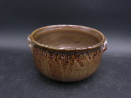 Brown Pottery Bowl with Handles  Vintage