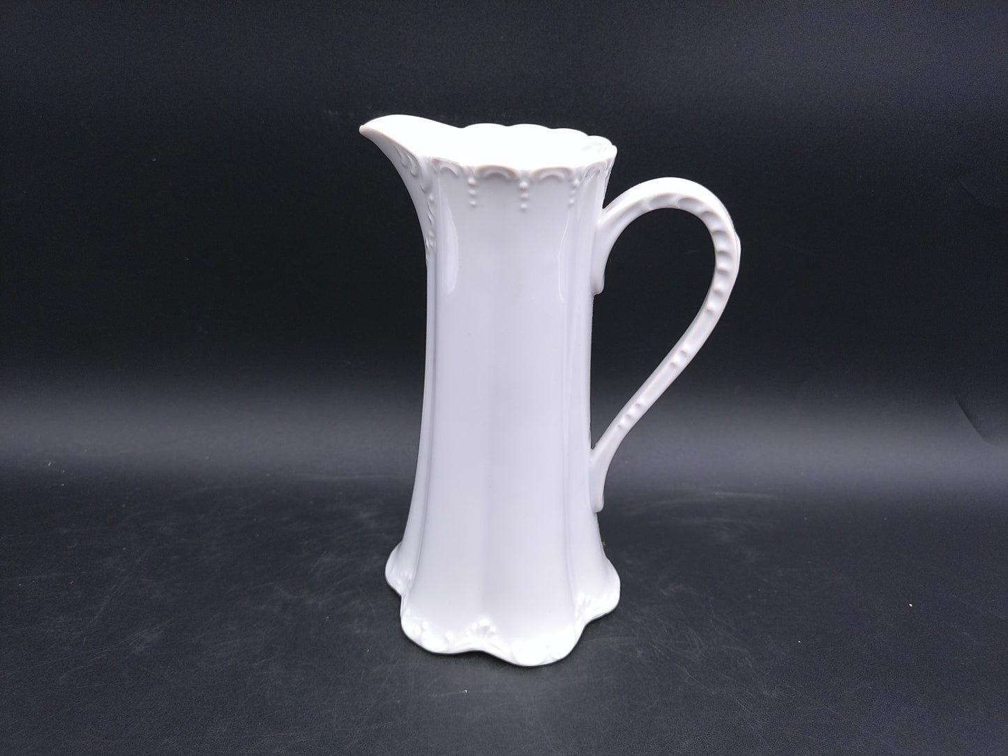 White Embossed Pitcher Decorative Design Vintage