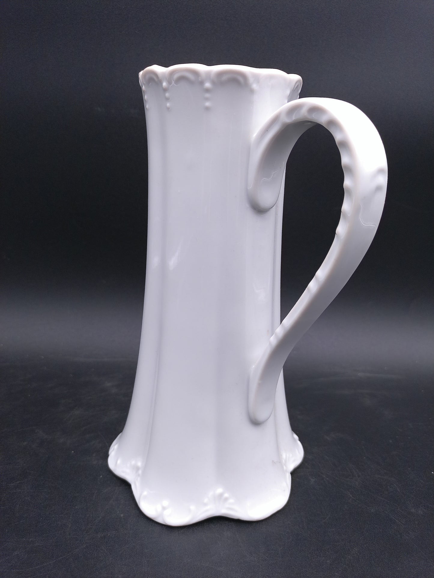 White Embossed Pitcher Decorative Design Vintage