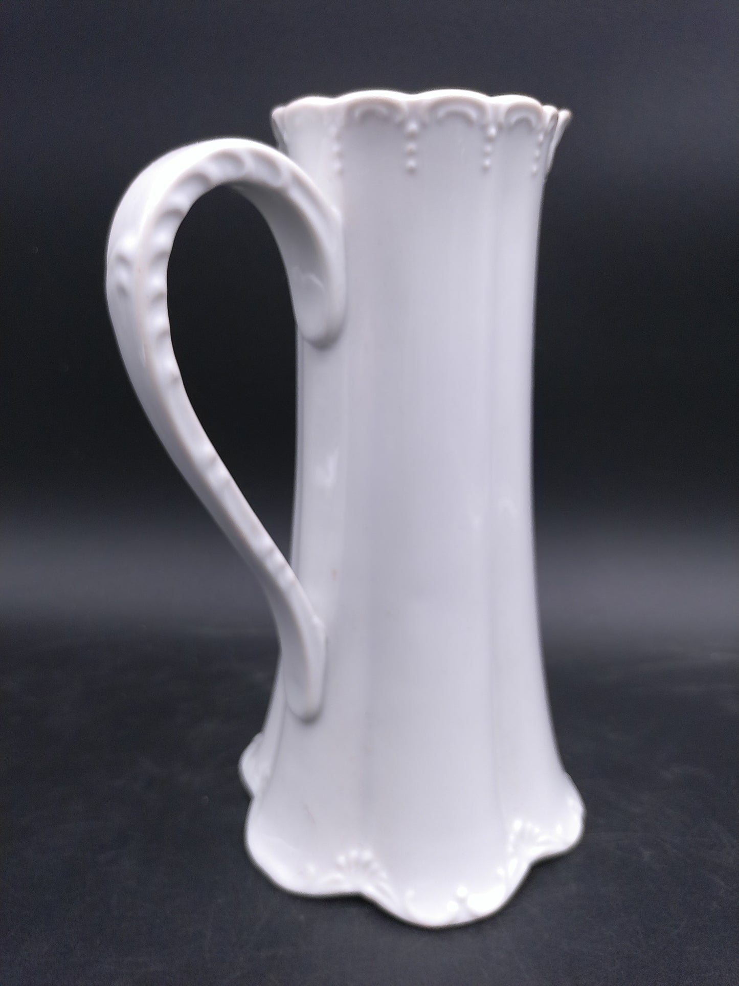 White Embossed Pitcher Decorative Design Vintage