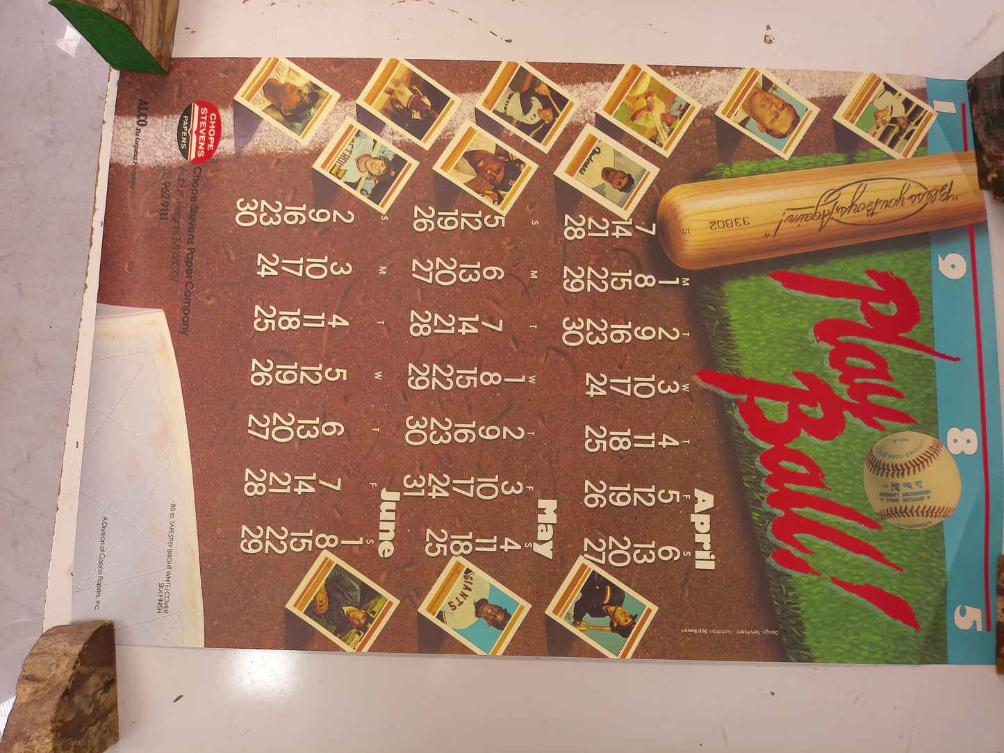 Play Ball Wall Calendar Poster Baseball 1985 Chope Stevens Paper Company