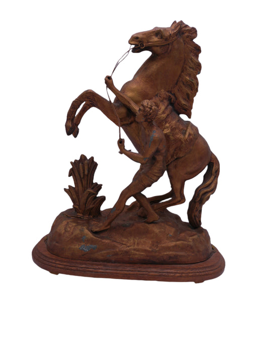 Rearing Horse with Groom Sculpture Metal