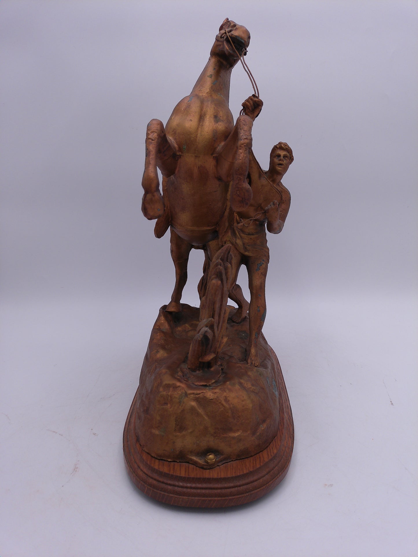 Rearing Horse with Groom Sculpture Metal