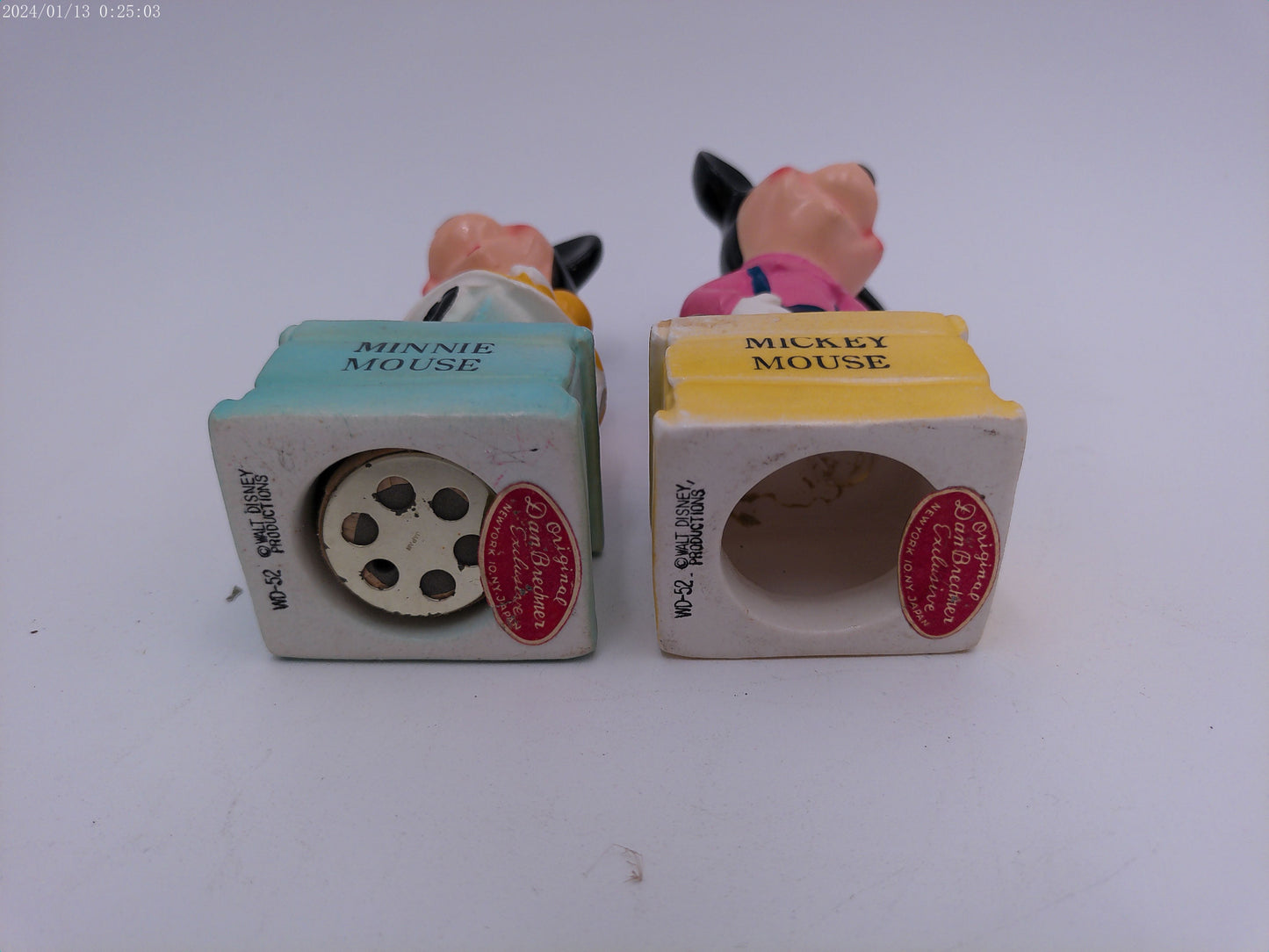 Walt Disney Mickey & Minnie Mouse Salt and Pepper Shakers - Rare Vintage 1952