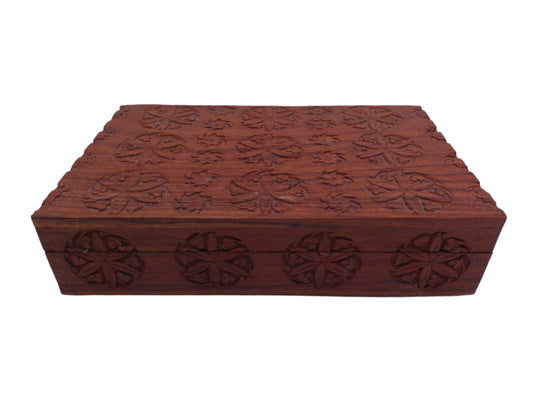 Rosewood Jewelry Box with Velvet Interior Hand Carved