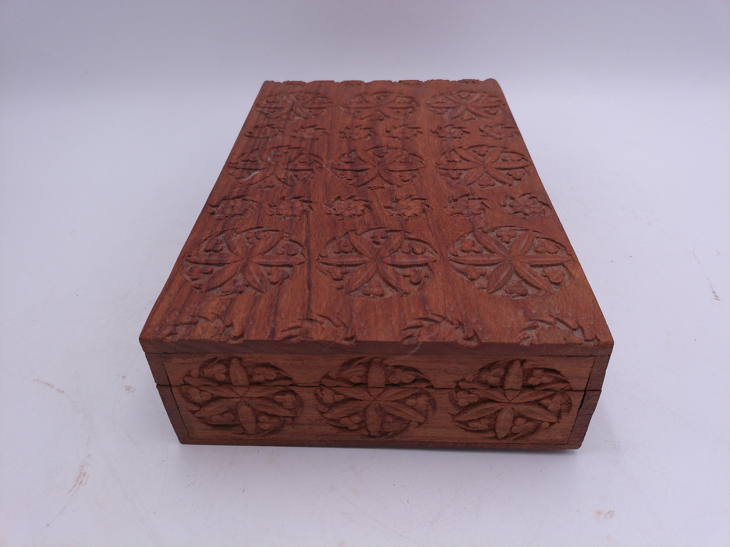 Rosewood Jewelry Box with Velvet Interior Hand Carved