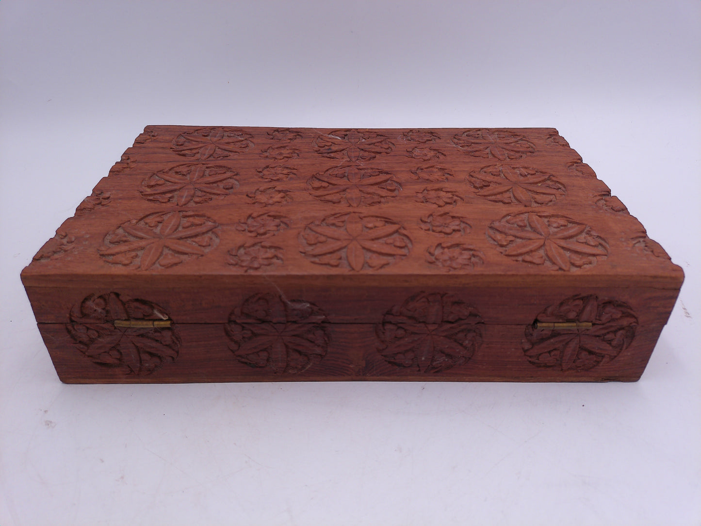 Rosewood Jewelry Box with Velvet Interior Hand Carved