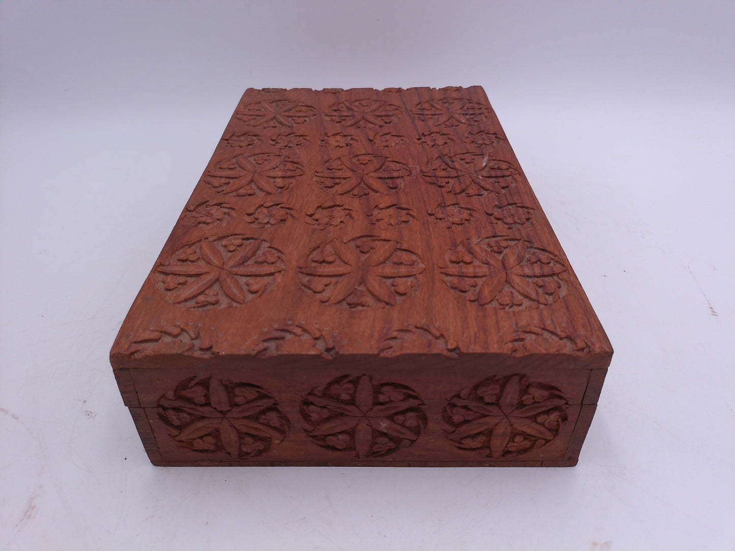 Rosewood Jewelry Box with Velvet Interior Hand Carved