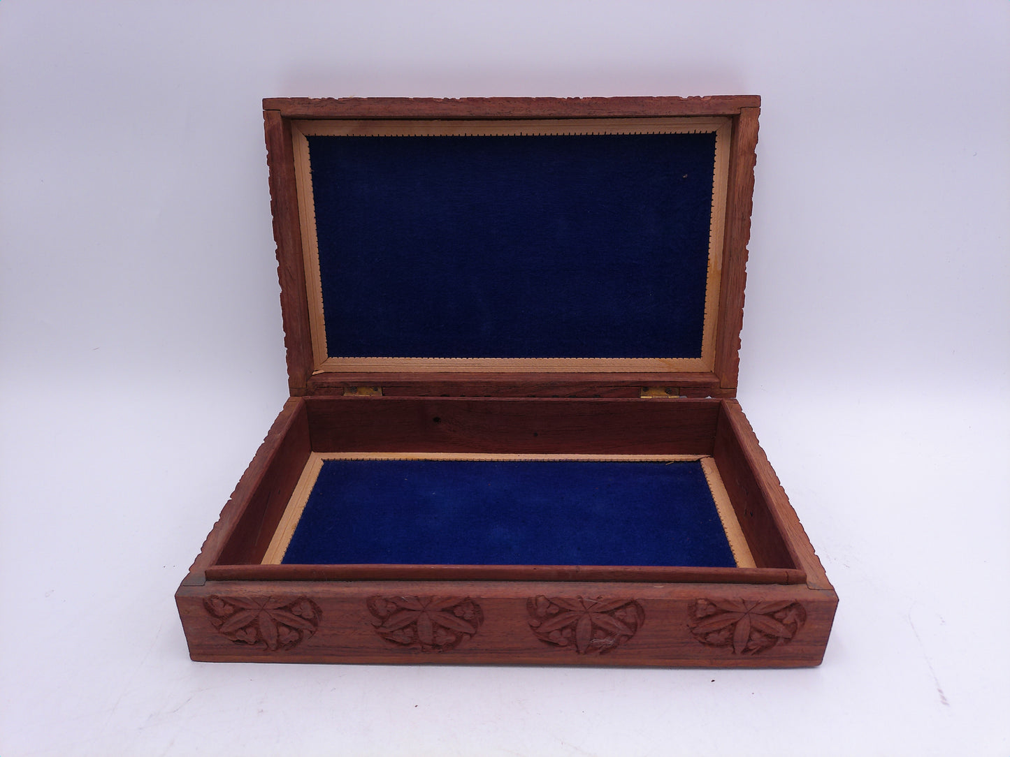 Rosewood Jewelry Box with Velvet Interior Hand Carved