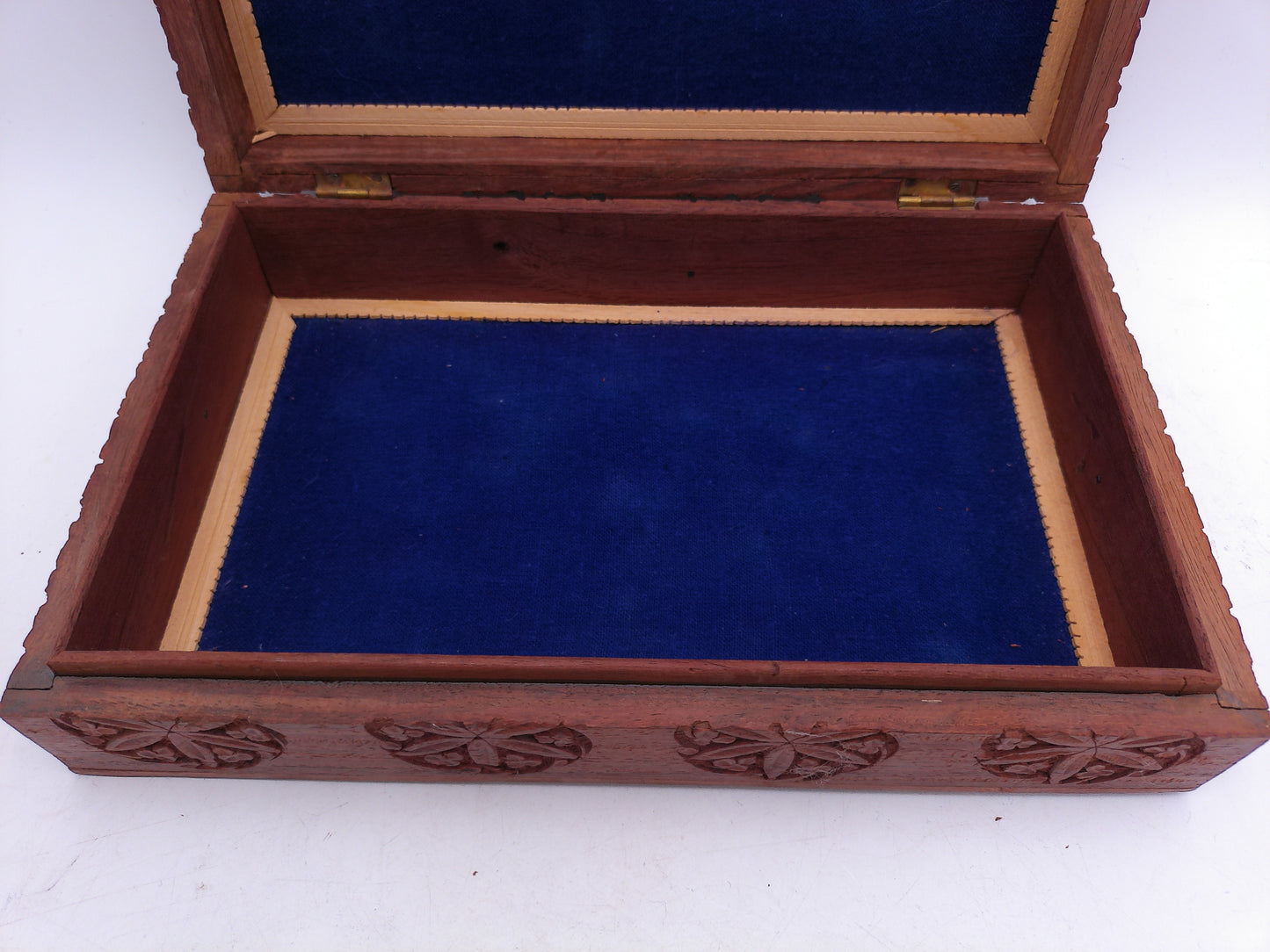 Rosewood Jewelry Box with Velvet Interior Hand Carved
