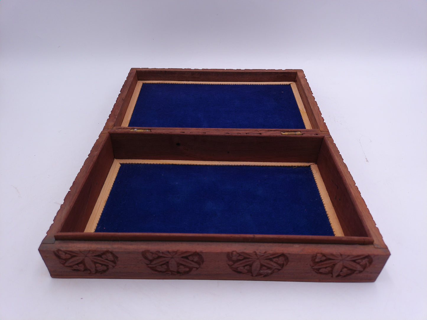 Rosewood Jewelry Box with Velvet Interior Hand Carved