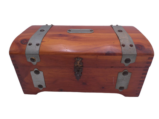 Cedar wood Jewelry  pirate chest box  copper straps keepsake lined mirrored