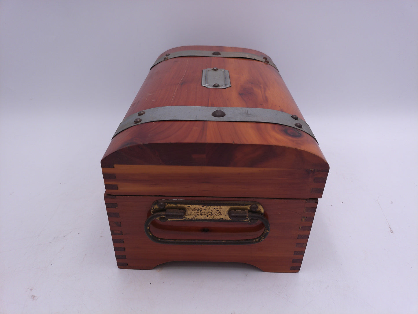 Cedar wood Jewelry pirate chest box copper straps keepsake lined mirrored