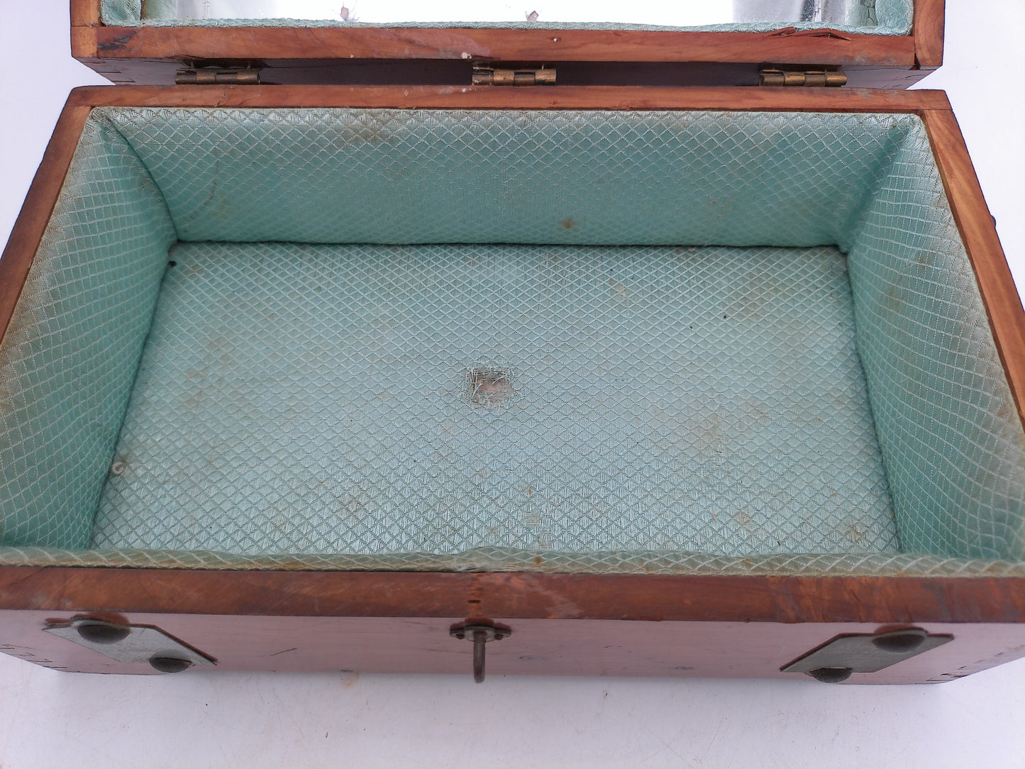 Cedar wood Jewelry pirate chest box copper straps keepsake lined mirrored