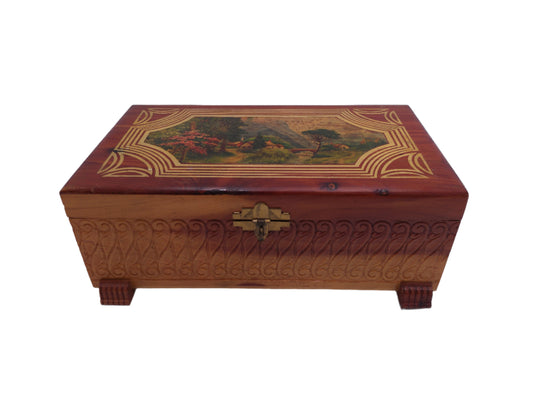 Jewelry cedar chest vintage wood dresser box w/ country cottage print
