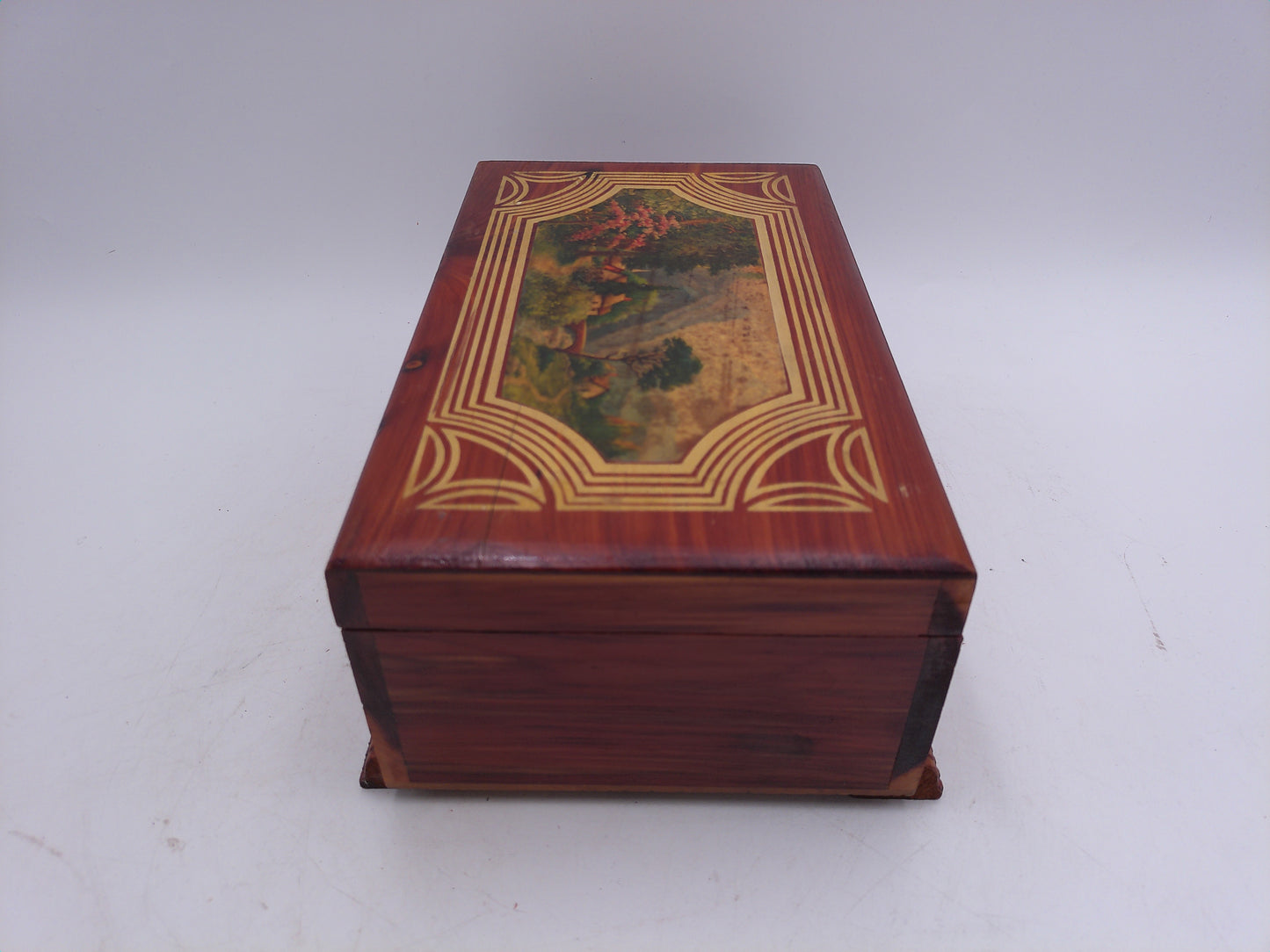 Jewelry cedar chest vintage wood dresser box w/ country cottage print