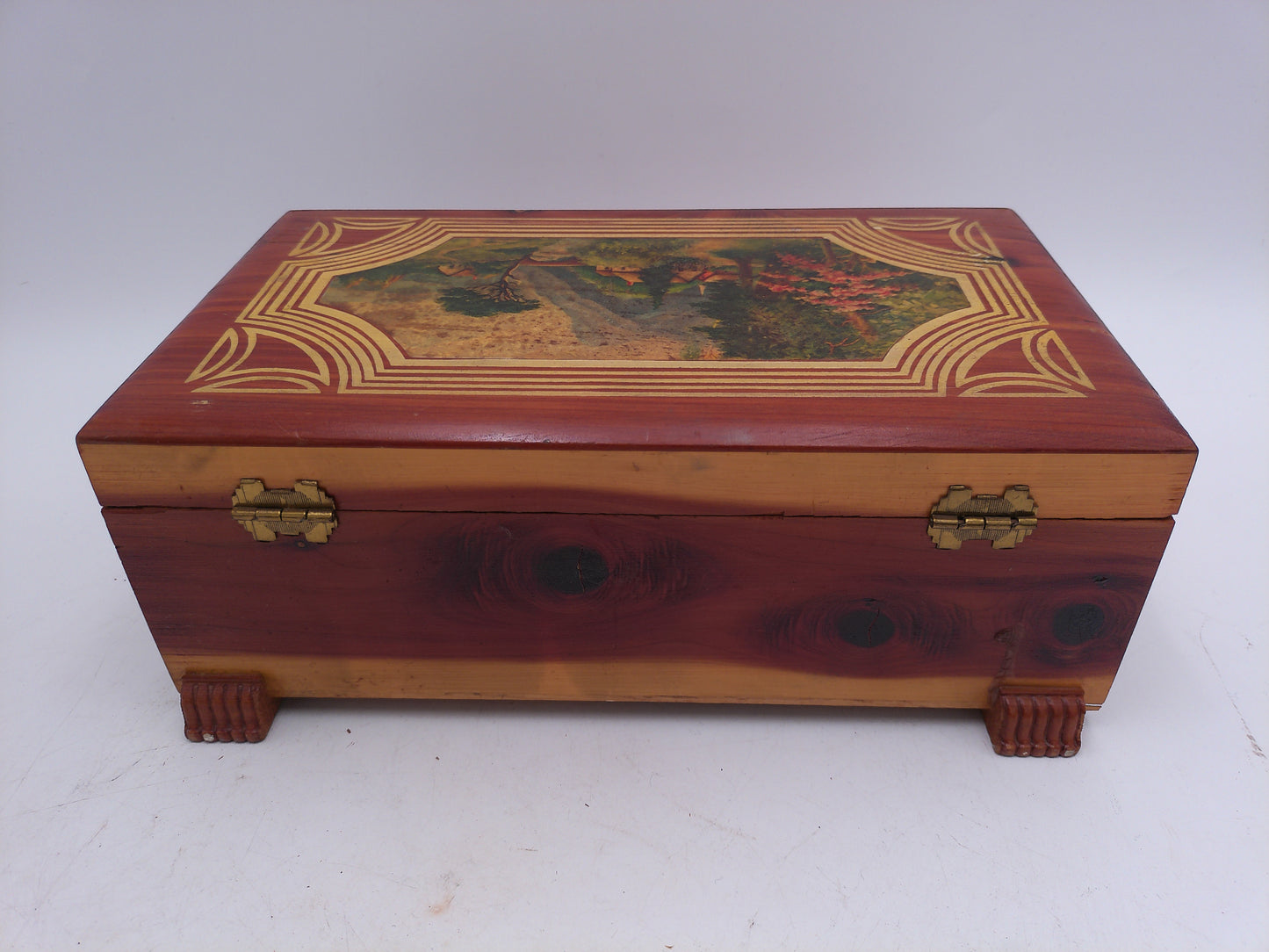 Jewelry cedar chest vintage wood dresser box w/ country cottage print