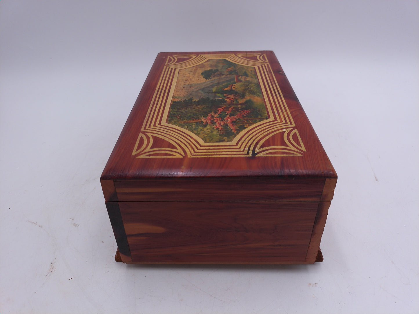 Jewelry cedar chest vintage wood dresser box w/ country cottage print