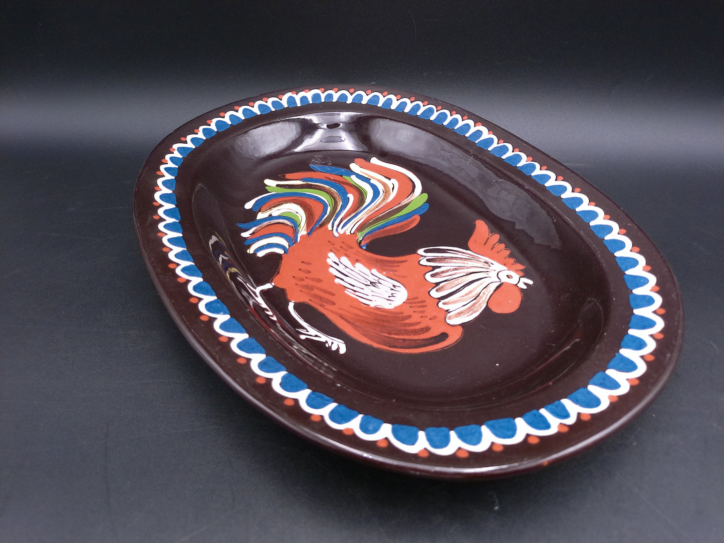 Hand Painted Serving Dish Platter With Rooster Design From Gerber # 3199 Sweden