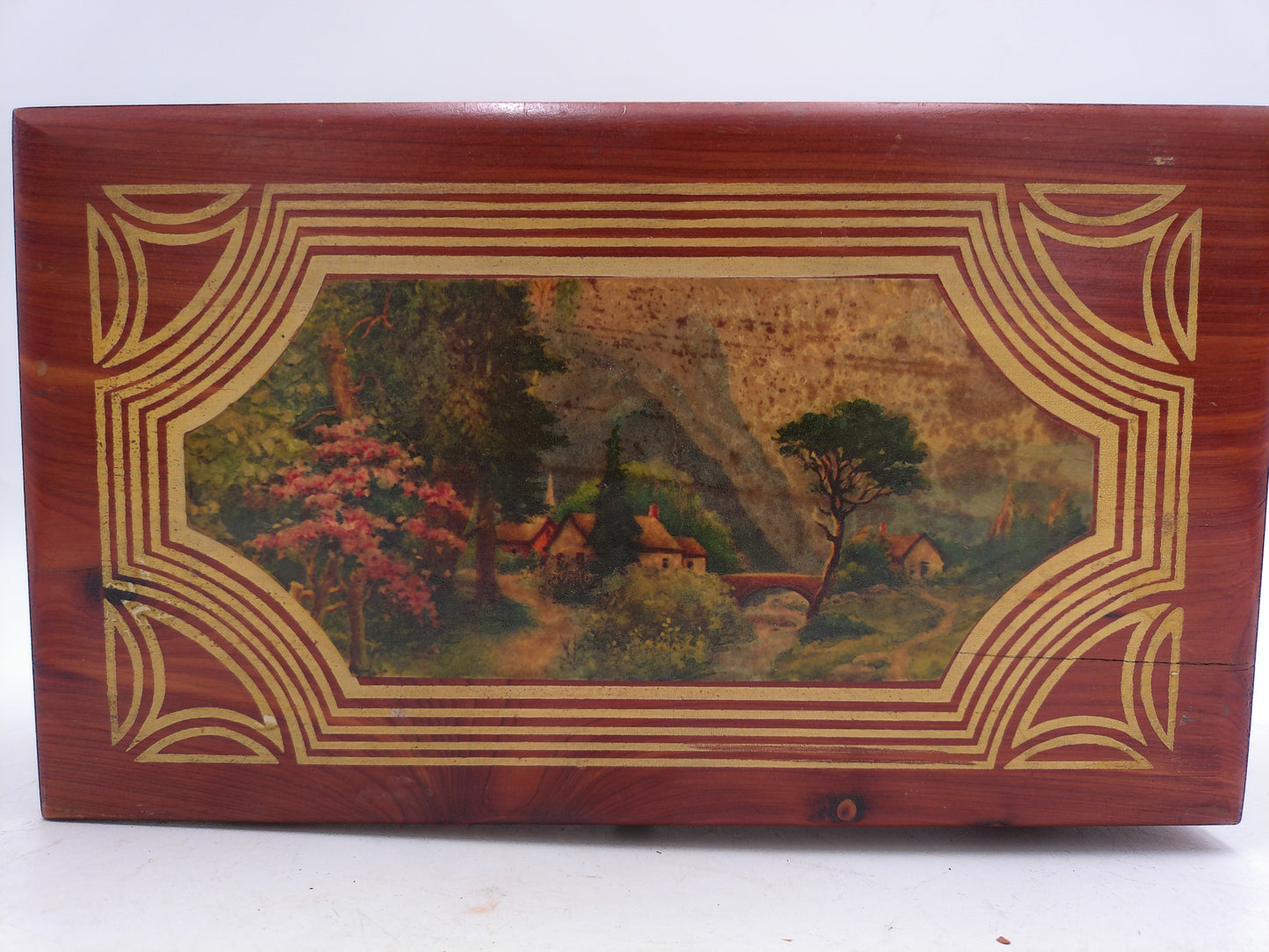 Jewelry cedar chest vintage wood dresser box w/ country cottage print