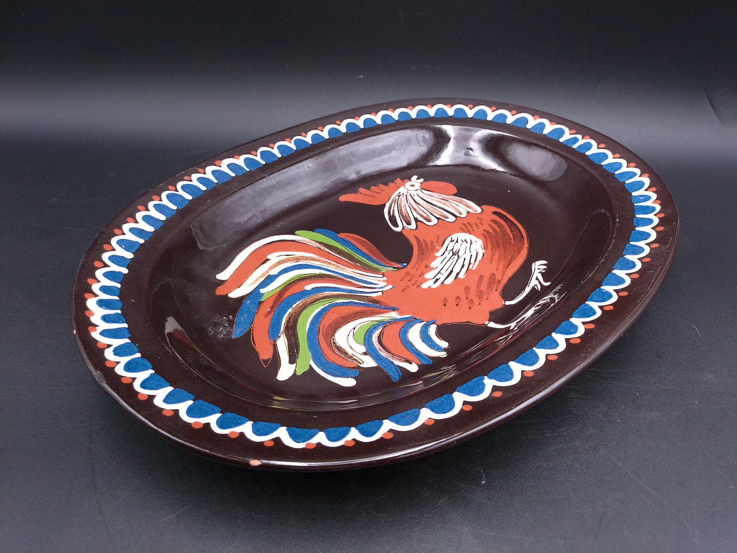 Hand Painted Serving Dish Platter With Rooster Design From Gerber # 3199 Sweden