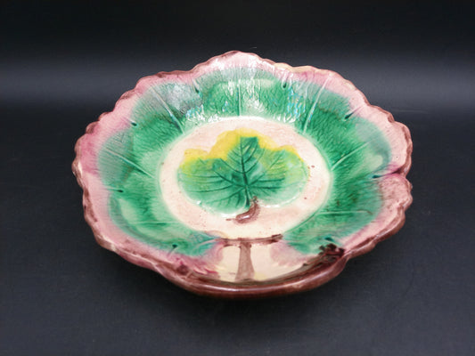Arsenal Pottery Majolica  Maple Leaf Serving Bowl  1880's-1890's