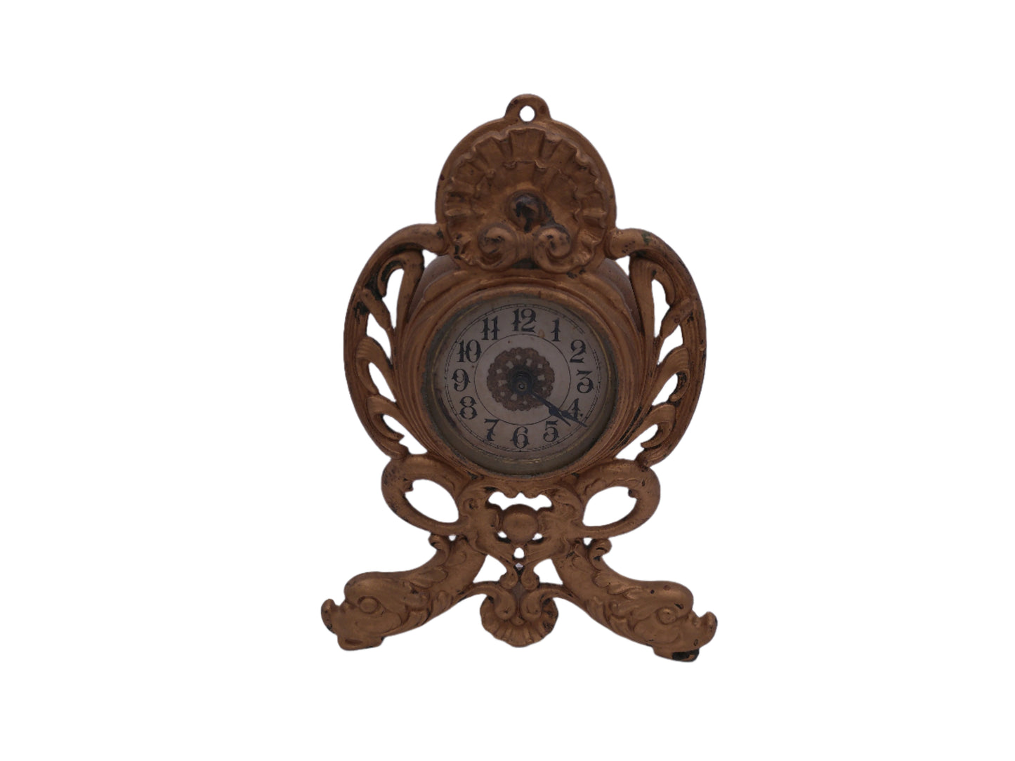 Brass Clock w/ Koi Devil Fish Clamshell Dolphin and Shell Motif  Vintage