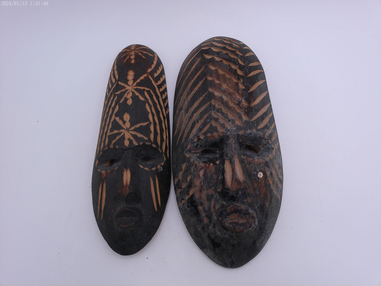 African Hand carved wood mask Pair of Them