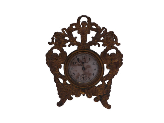 New Haven Clock with Brass Stand and Angels Antique