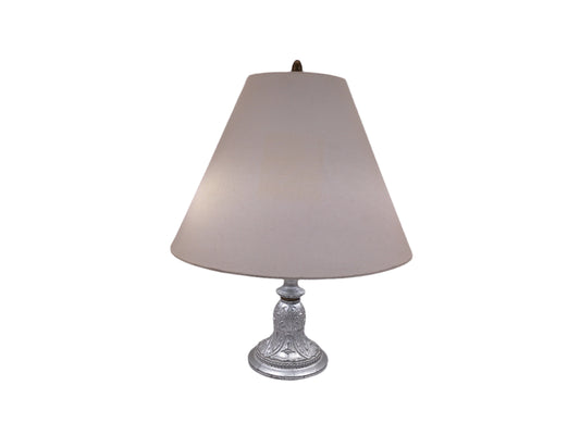 Pewter Colored Patina, Unusual Panels, Intricate Detail Lamp