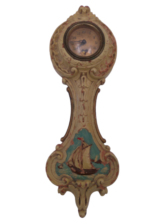 Wall Clock Very old Sail boat Picture on front Wind-up