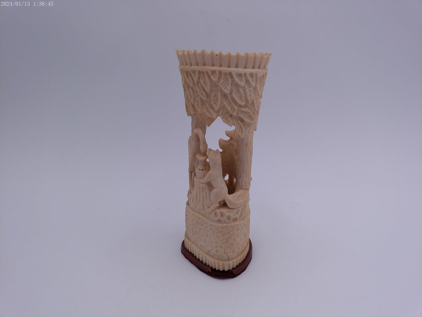 handcrafted bone hand carved Pen stand with hand carved design