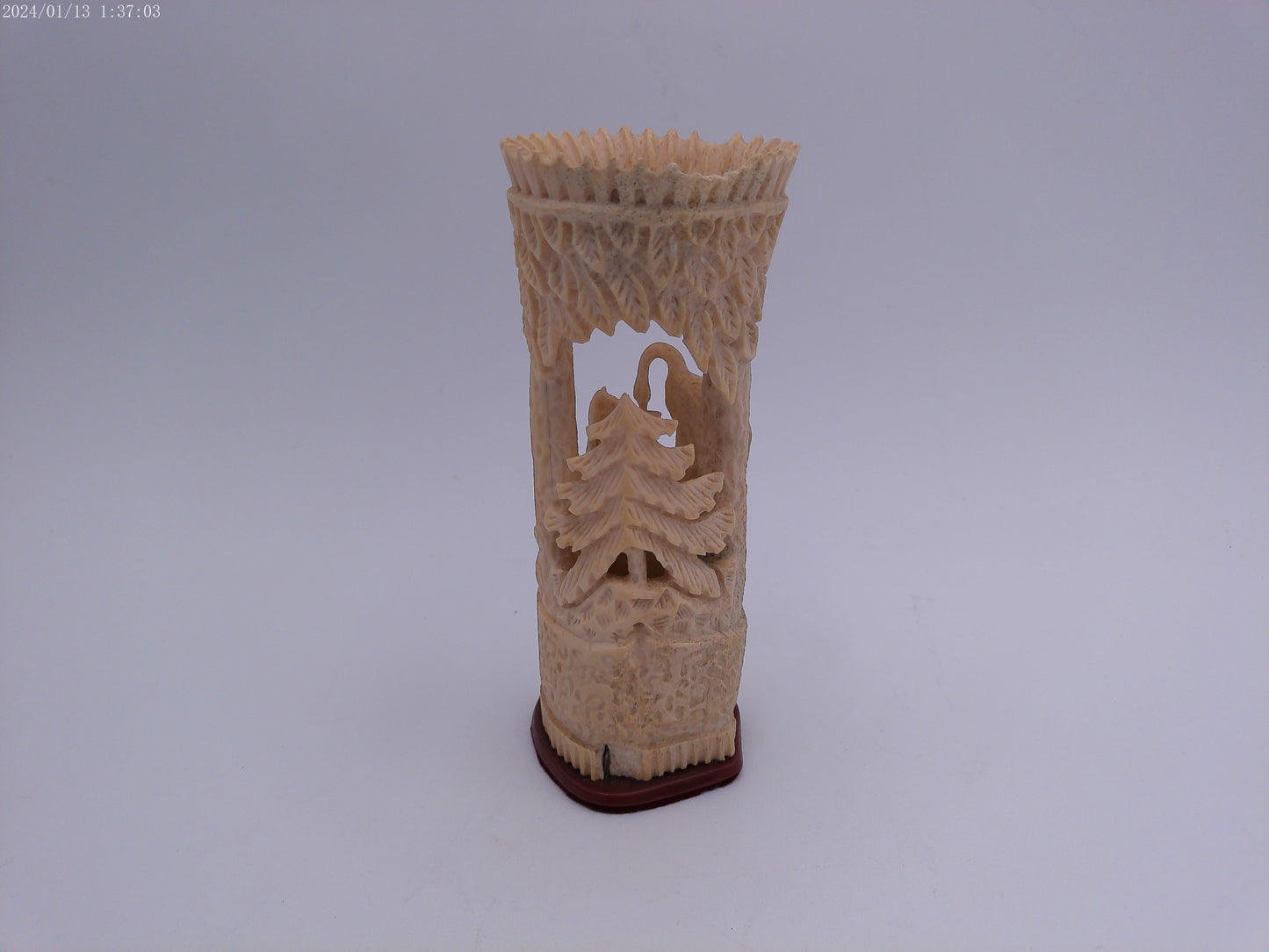 handcrafted bone hand carved Pen stand with hand carved design