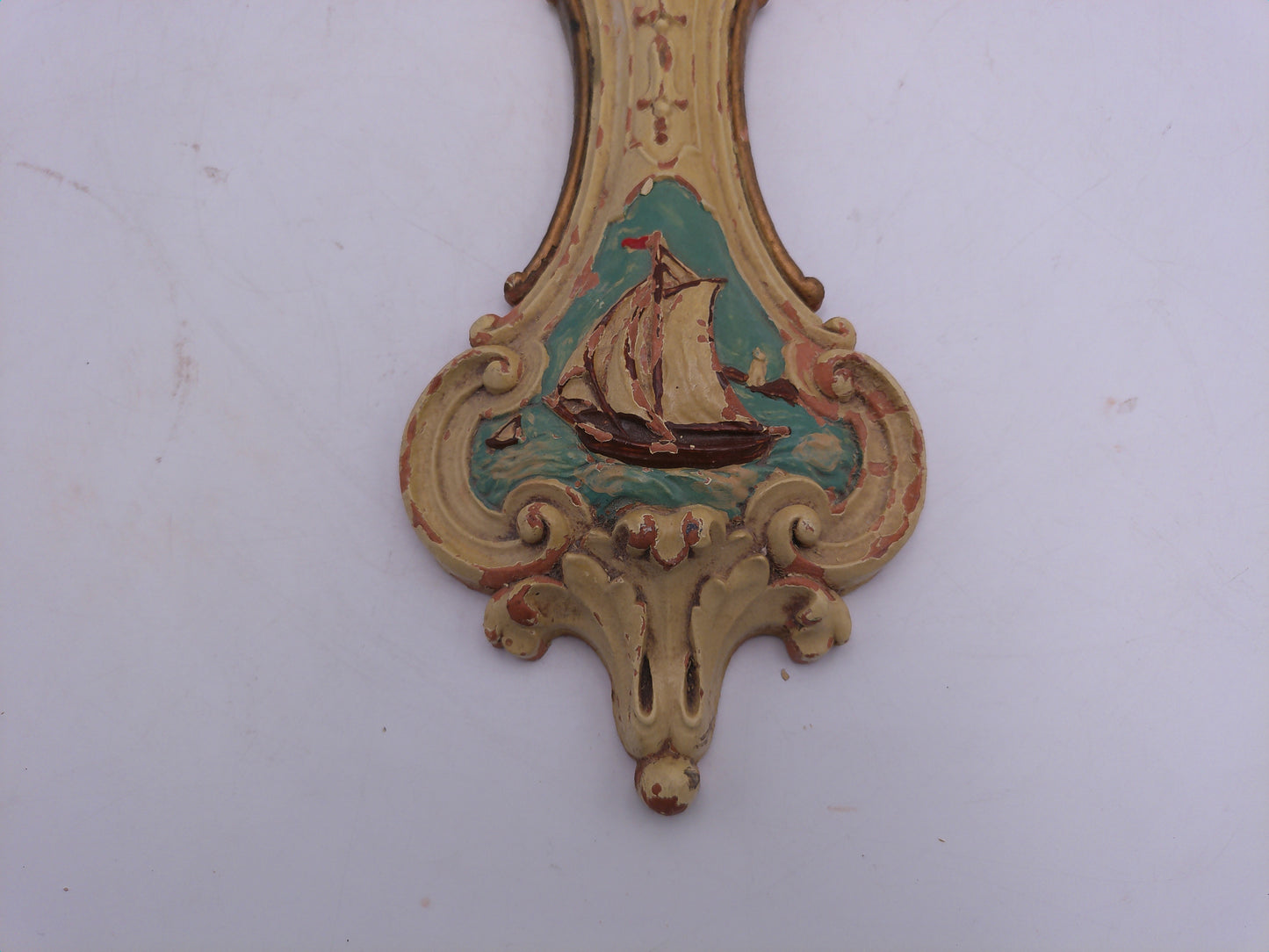 Wall Clock Very old Sail boat Picture on front Wind-up