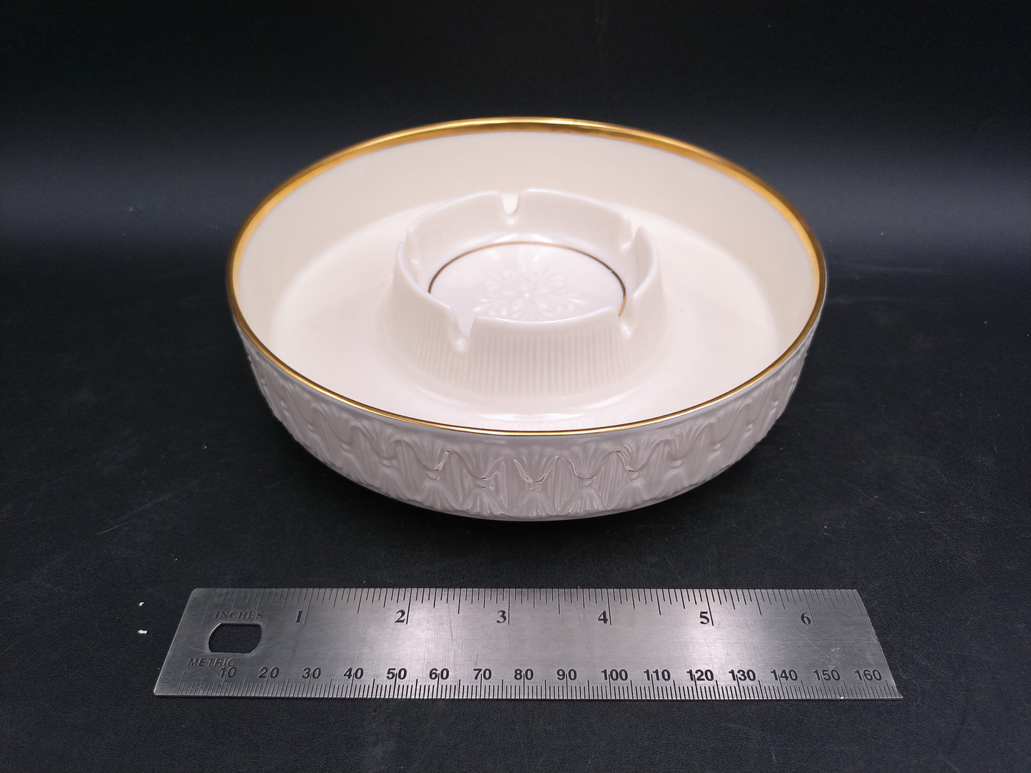 Lenox Round Ashtray with Gold Rim Decorative Design Around the Edge Vintage