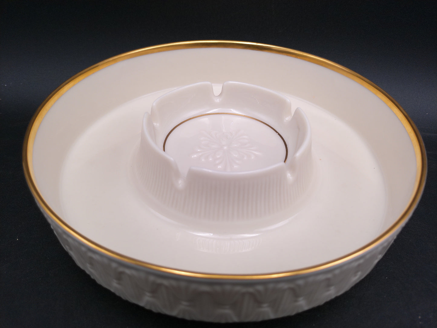 Lenox Round Ashtray with Gold Rim Decorative Design Around the Edge Vintage