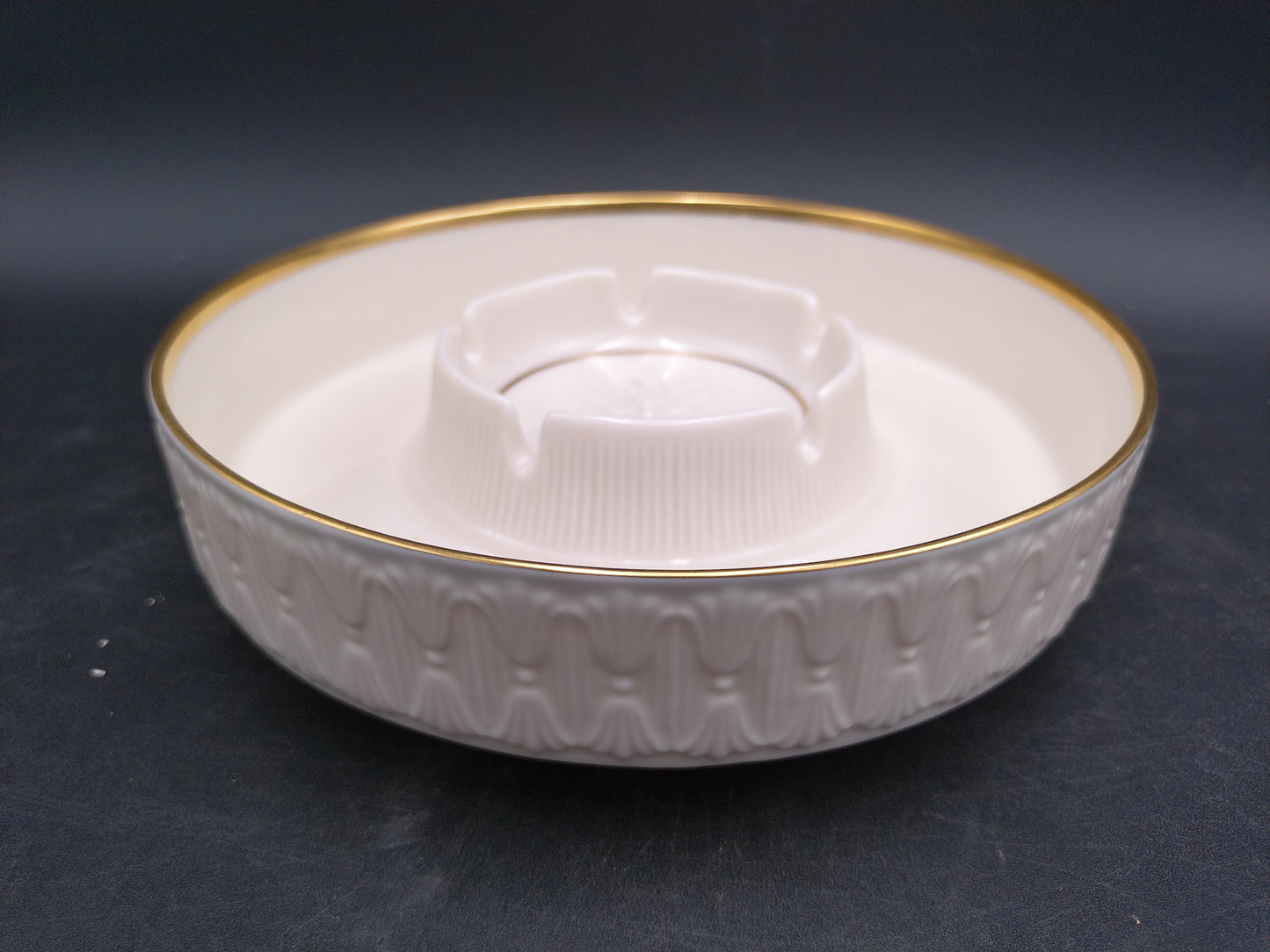Lenox Round Ashtray with Gold Rim Decorative Design Around the Edge Vintage