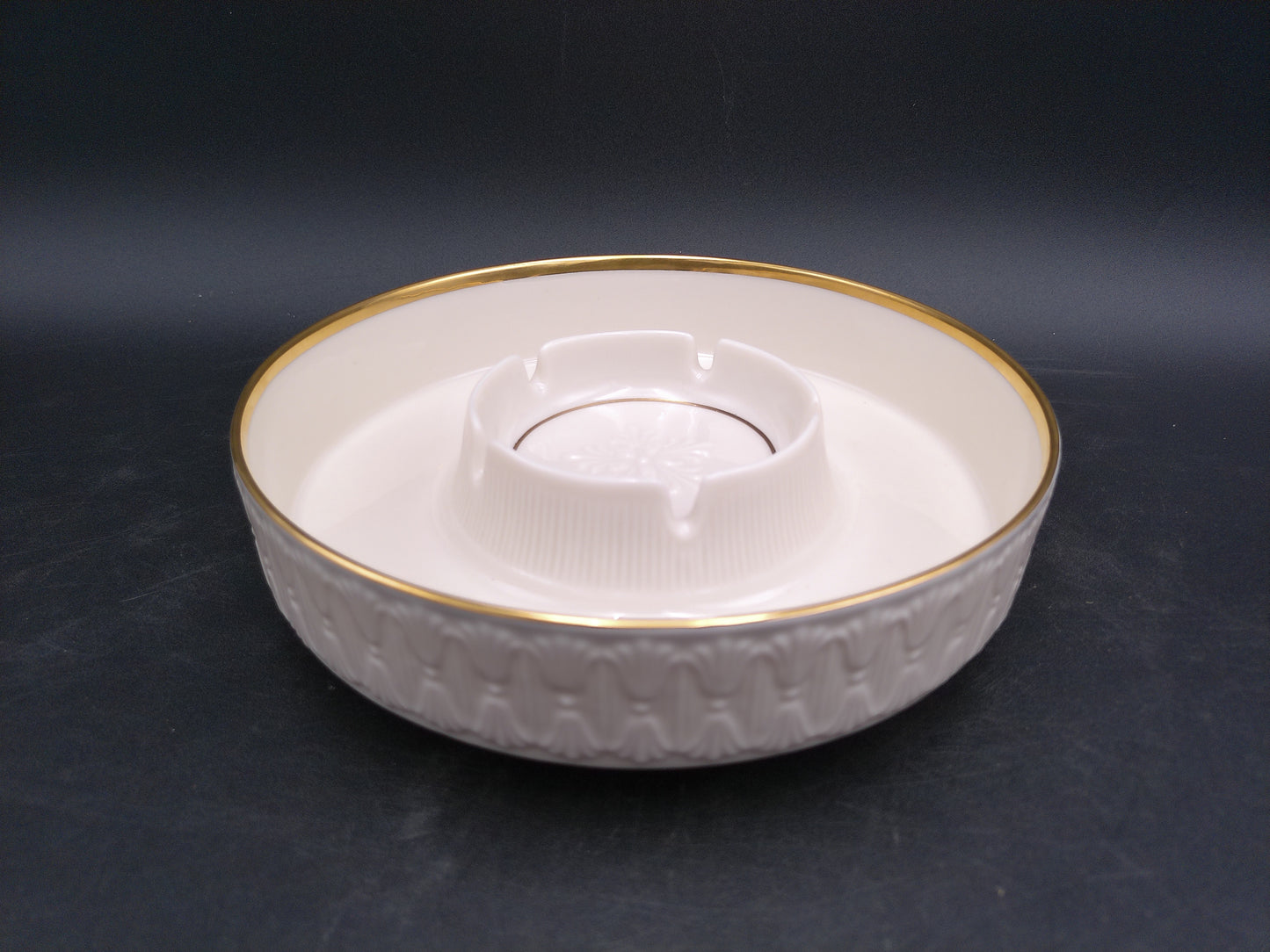 Lenox Round Ashtray with Gold Rim Decorative Design Around the Edge Vintage