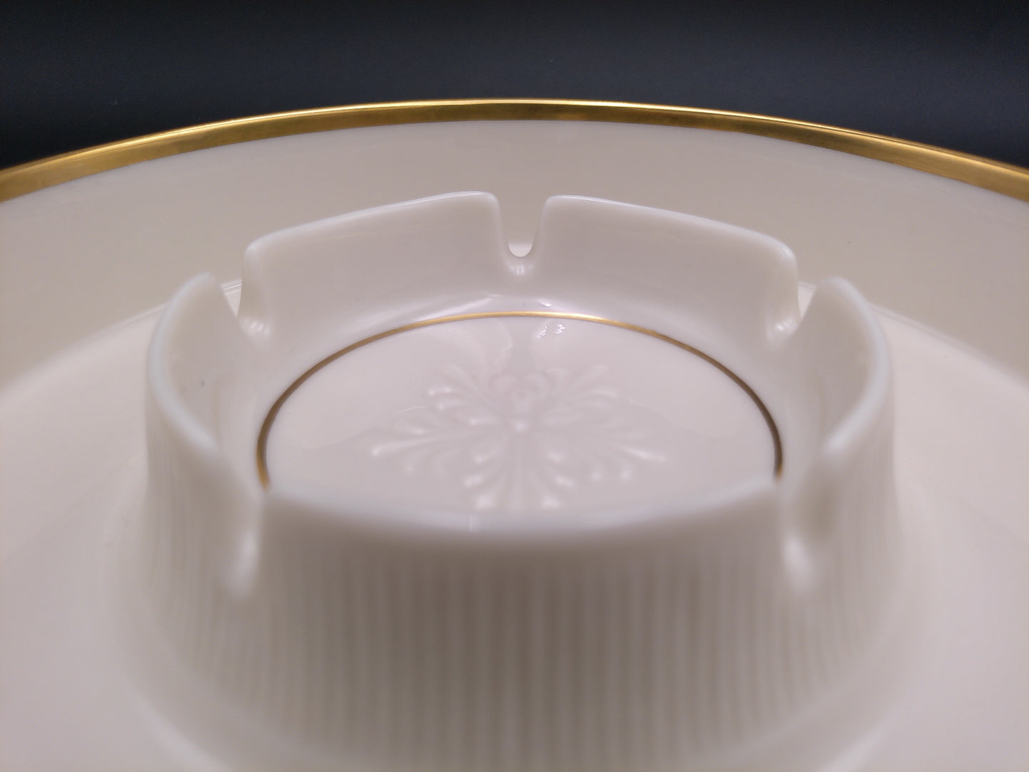 Lenox Round Ashtray with Gold Rim Decorative Design Around the Edge Vintage
