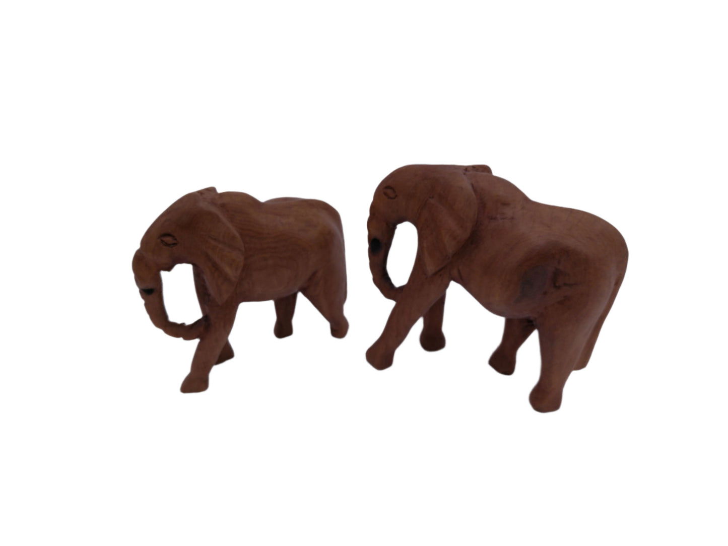 Wood Hand Carved African Pair of Elephants
