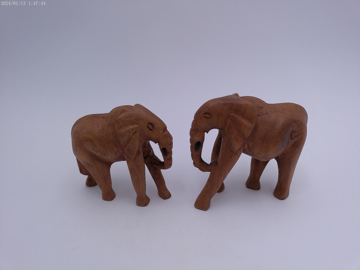 Wood Hand Carved African Pair of Elephants