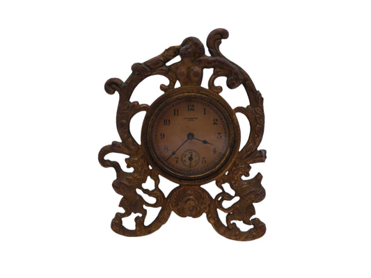 New Haven Clock Co Desk or Mandel Clock Bronze Cast Iron Nouveau Design Vintage